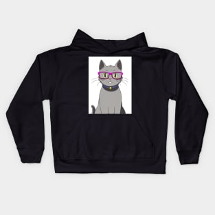 Cute Grey Cat with Nerdy Pink Glasses - Anime Wallpaper Kids Hoodie